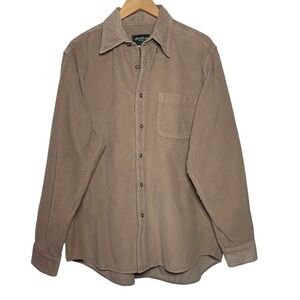 Eddie Bauer Mens Large Tan Corduroy Button Down Shirt Cotton Long Sleeve Khaki